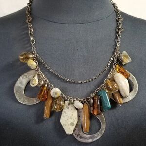 Chico’s Statement Necklace Mixed Stone & Metal Boho Chunky